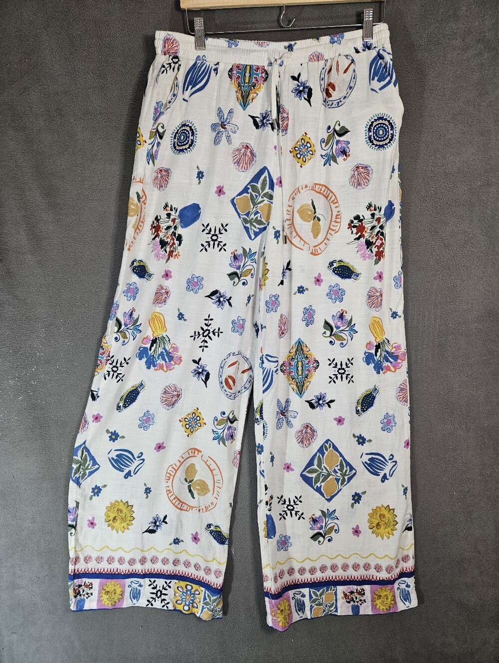 Label Of Love Womens XL Linen Blend Wide Leg Pants Floral Vacation Resort Boho